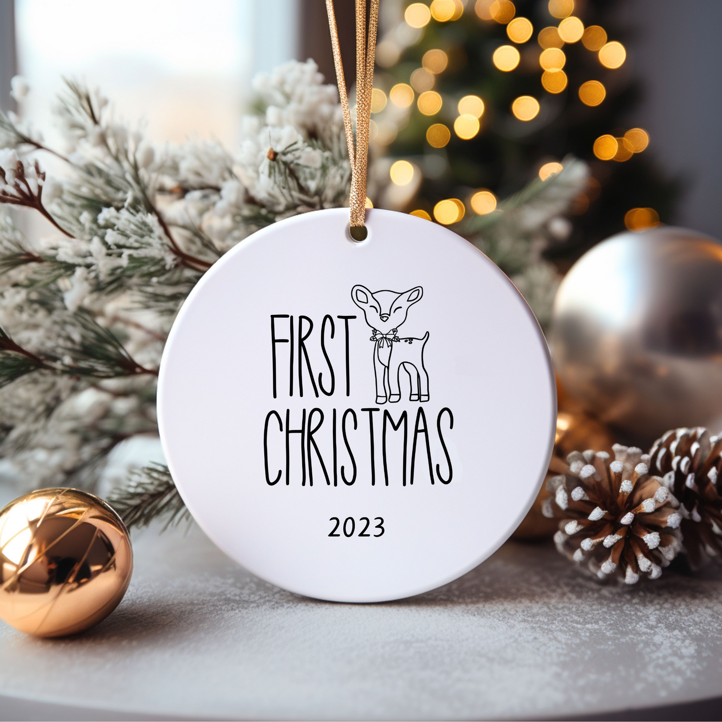 Baby's First Christmas Raindeer Ceramic Christmas Ornament