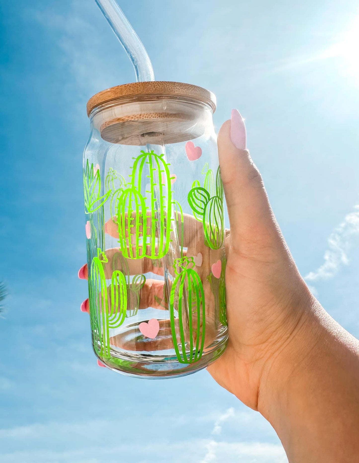 Cactus and Hearts Libbey Can Glass