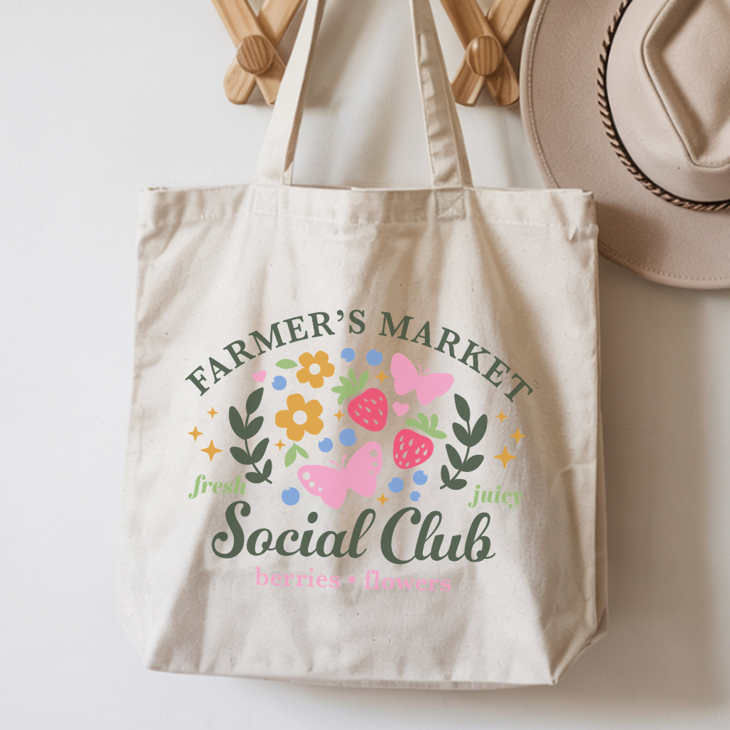 Farmer’s Market Social Club Tote Bag – Recycled Canvas Market Tote