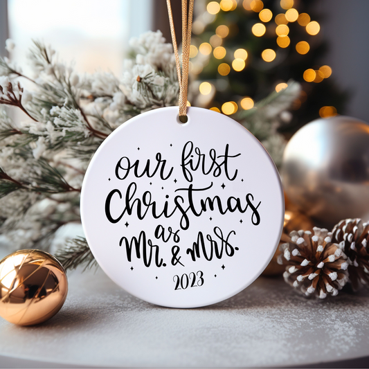 Our First Christmas as Mr. and Mrs. Ceramic Christmas Ornament