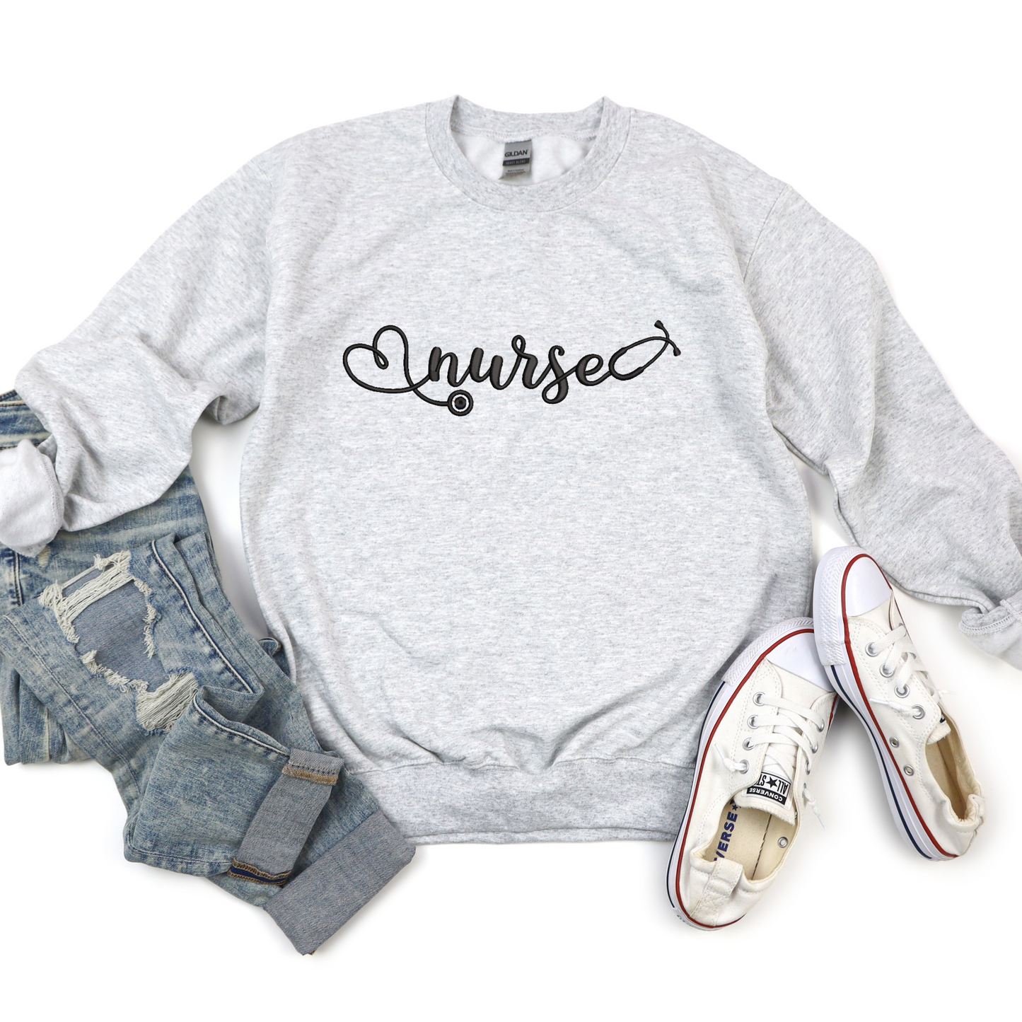 Embroidered Nurse Crewneck Sweater