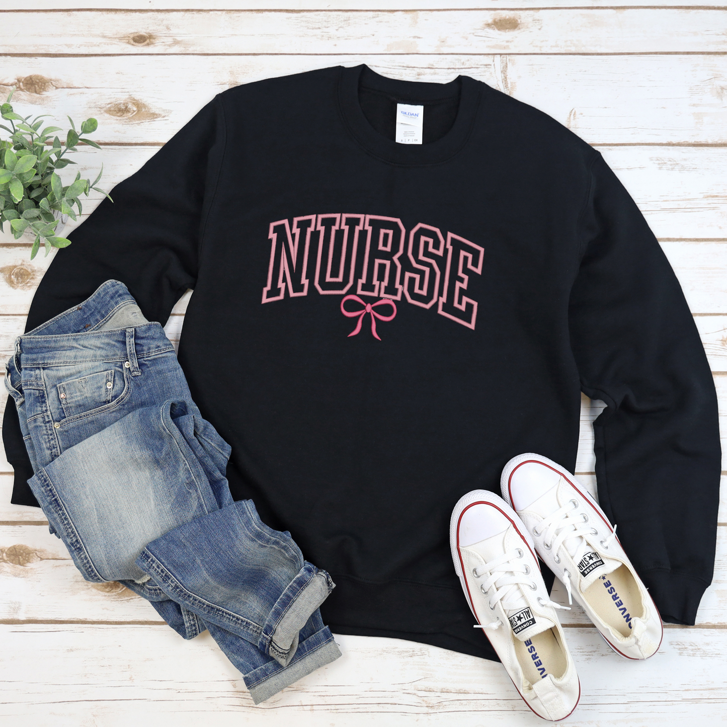 Embroidered Nurse Bow Crewneck Sweater