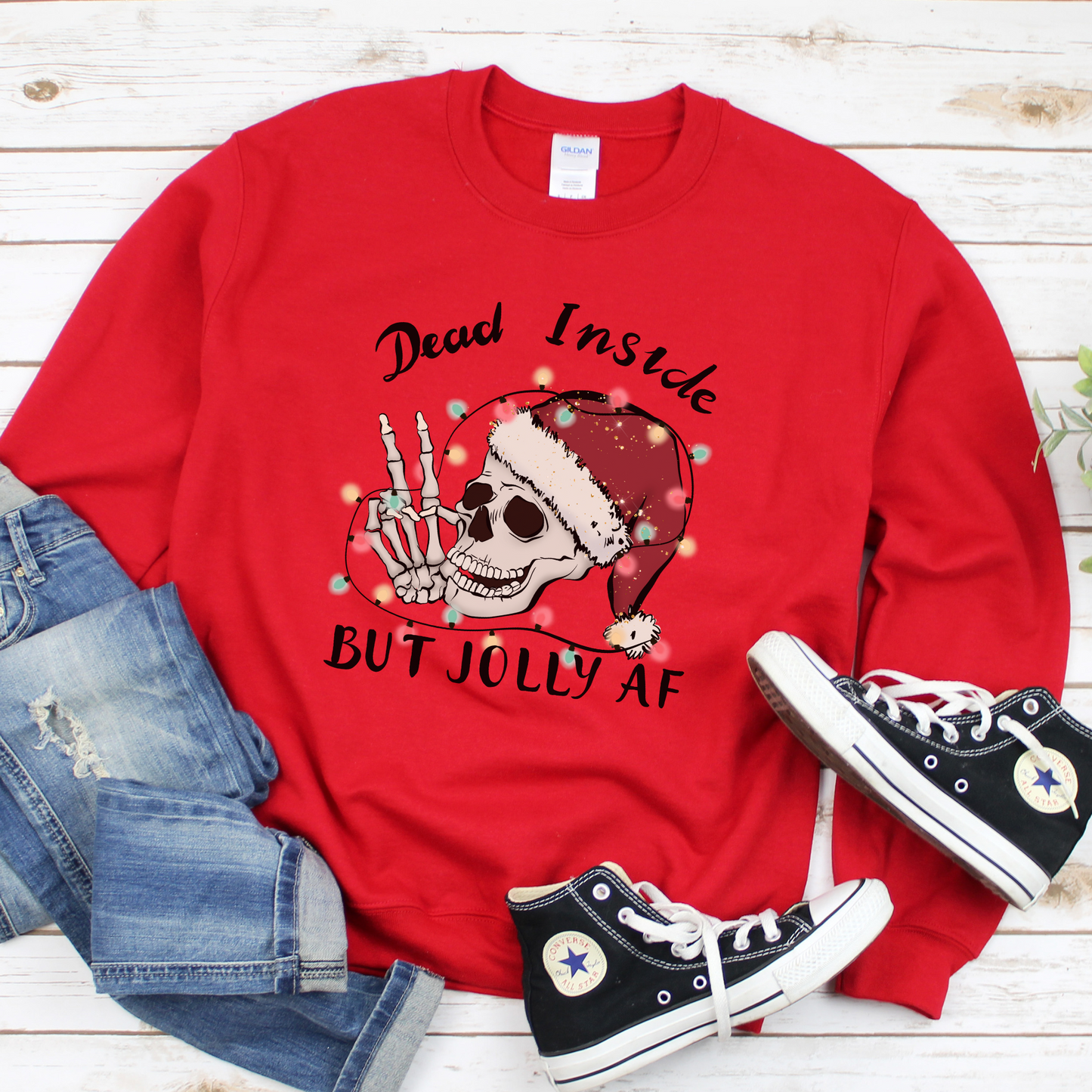 Dead Inside but Jolly AF Christmas Skeleton Crewneck Sweater