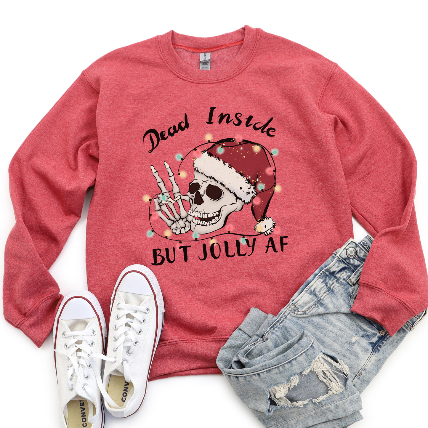 Dead Inside but Jolly AF Christmas Skeleton Crewneck Sweater