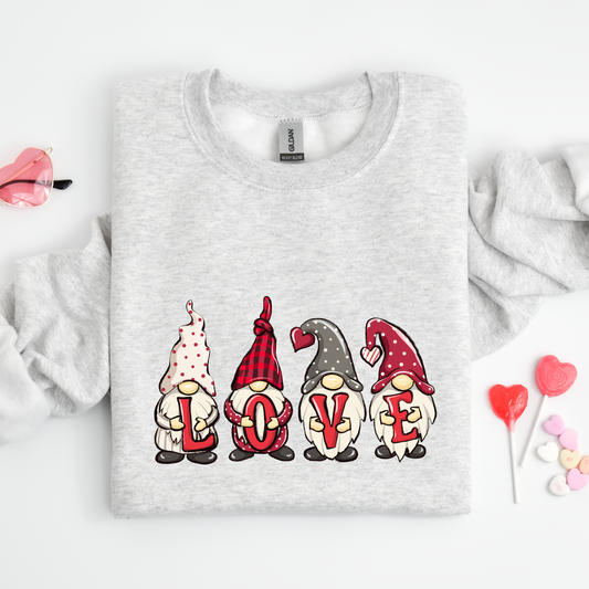 Gray-Ash Love Gnomes Crewneck Sweater