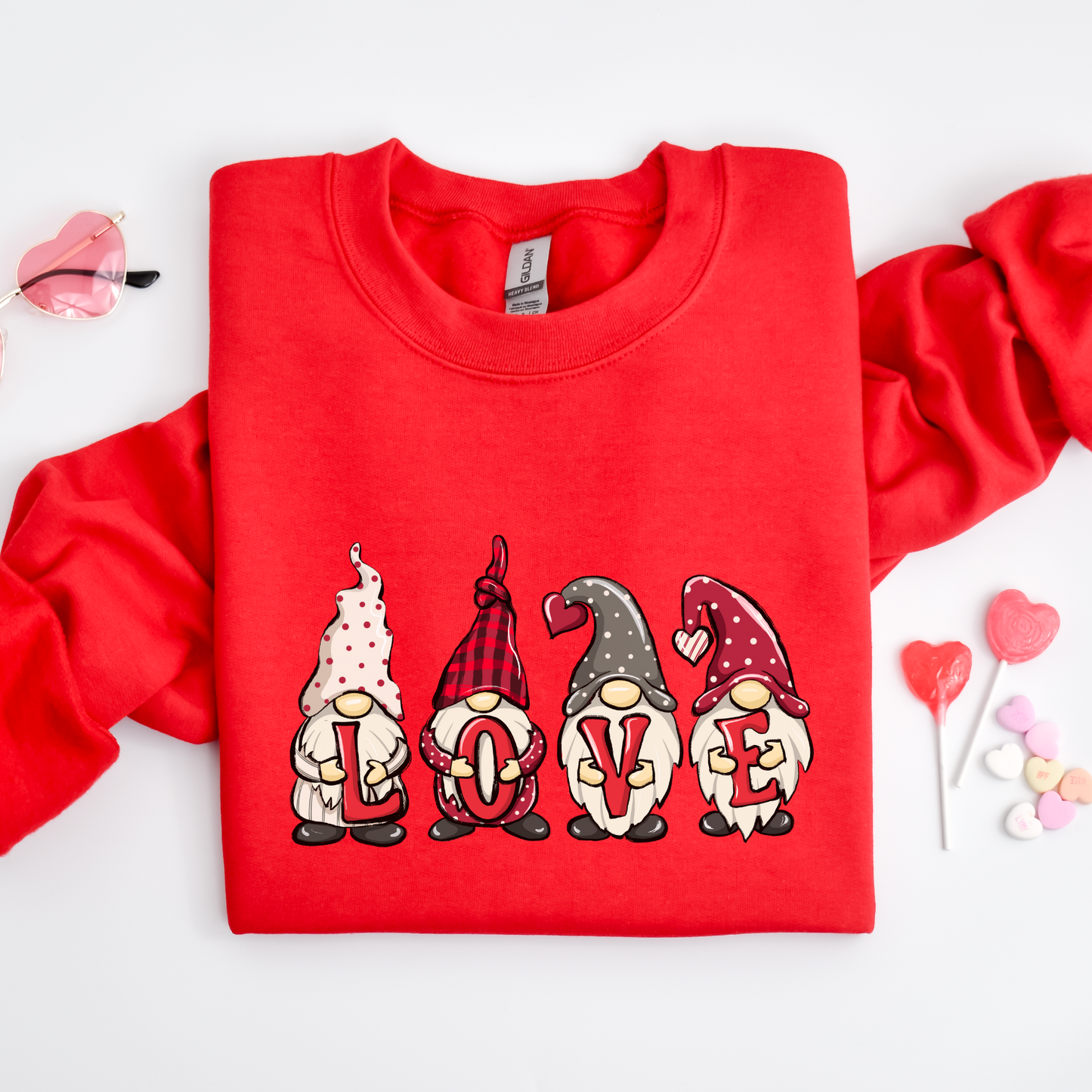 Red Love Gnomes Crewneck Sweater - Valentine's Day Sweater