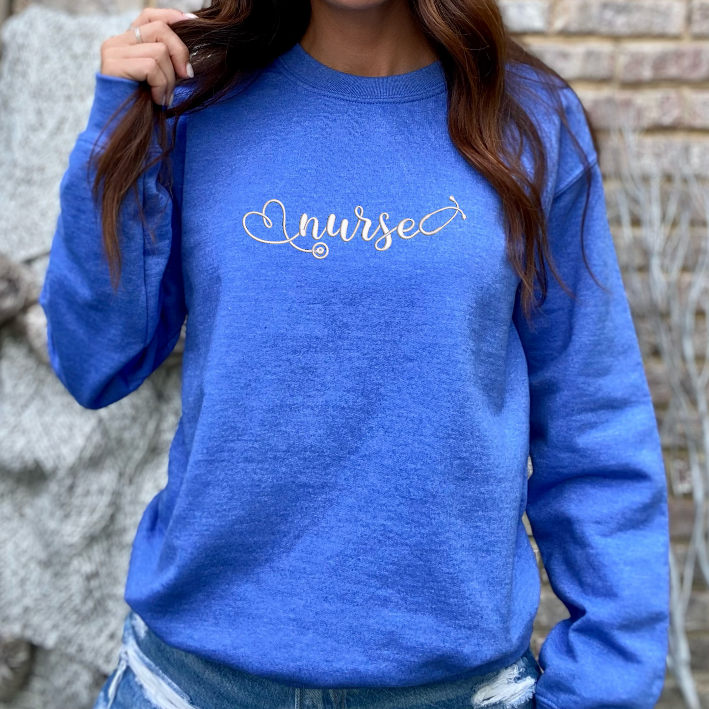 Embroidered Nurse Crewneck Sweater
