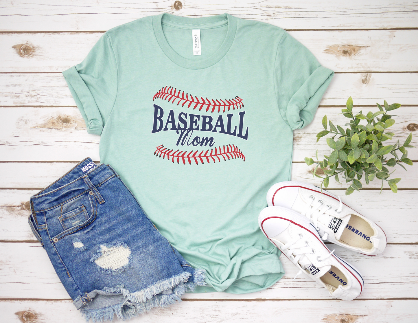 Baseball Stitched Mom  T-Shirt