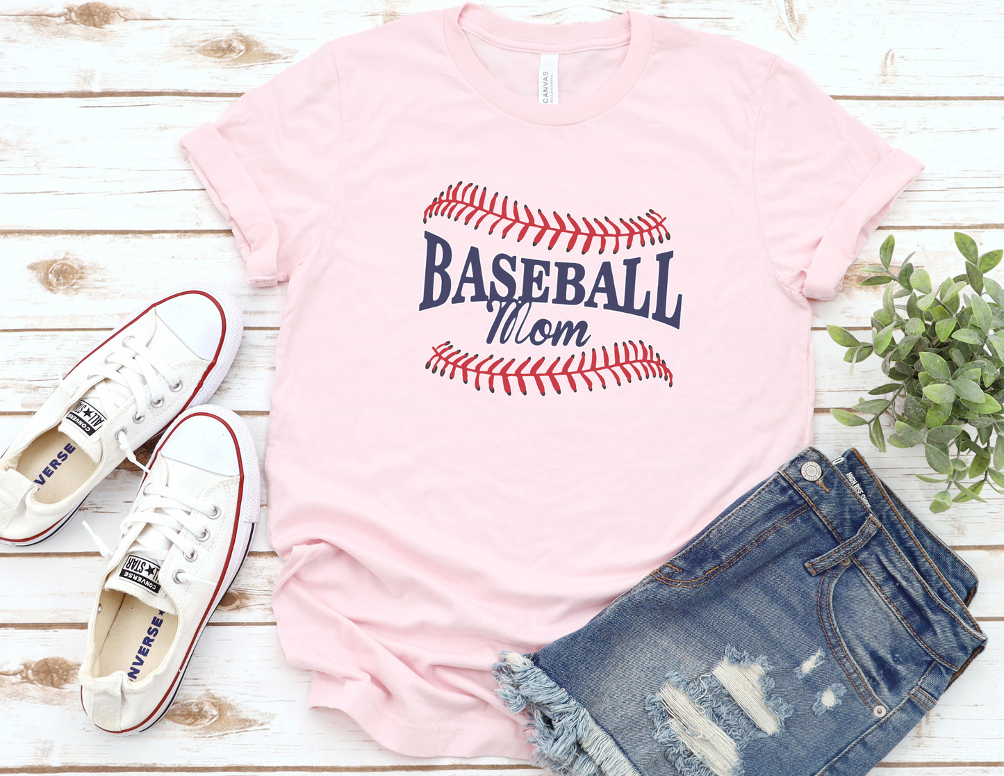 Baseball Stitched Mom  T-Shirt