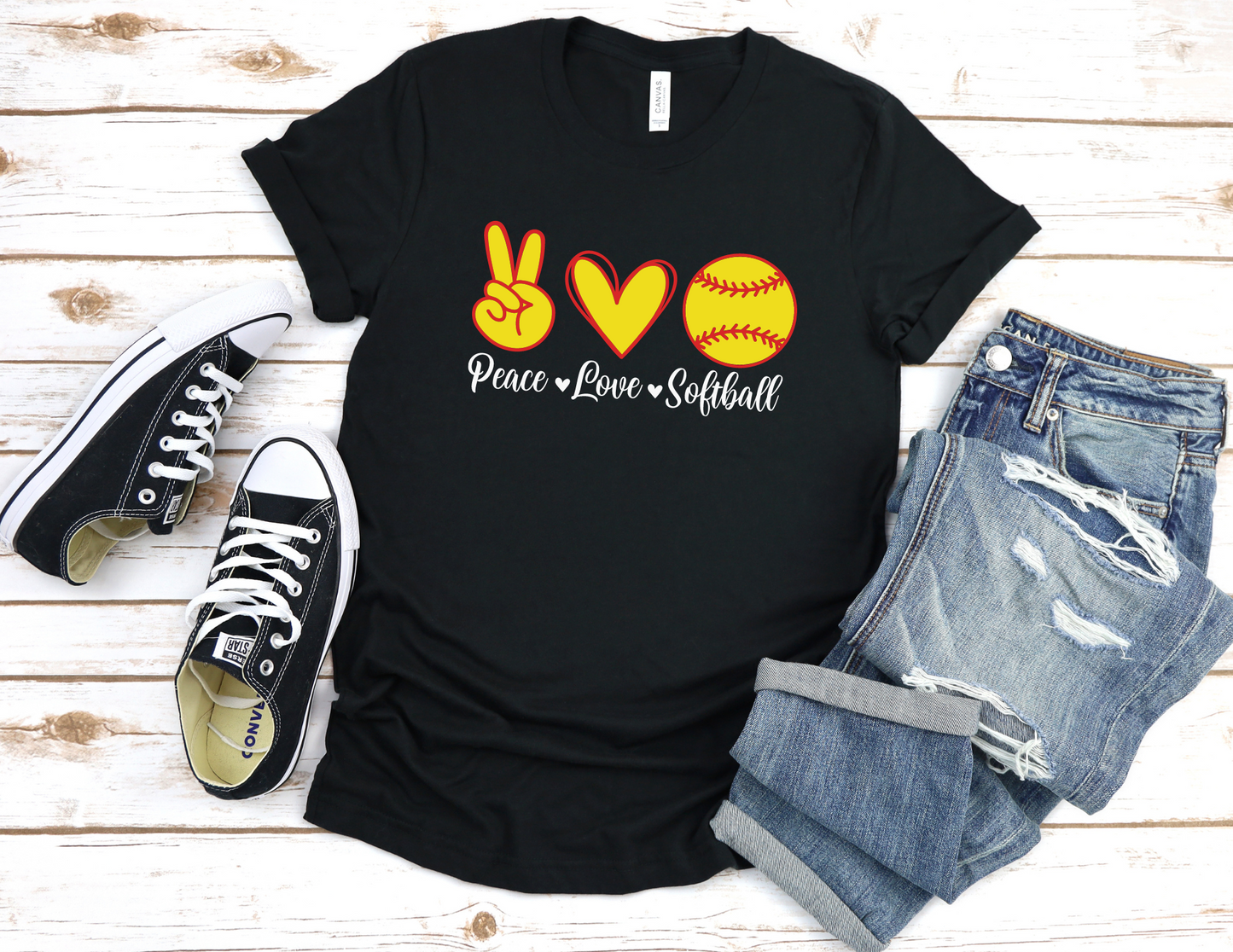 Love Peace Softball T-Shirt