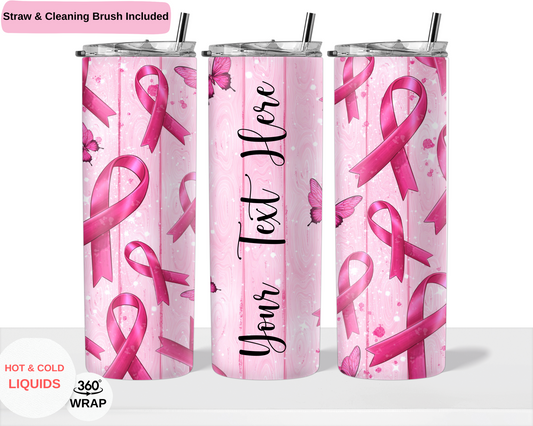 Personalized Breast Cancer Ribbon 20 oz Double Layer Vacuum Tumbler