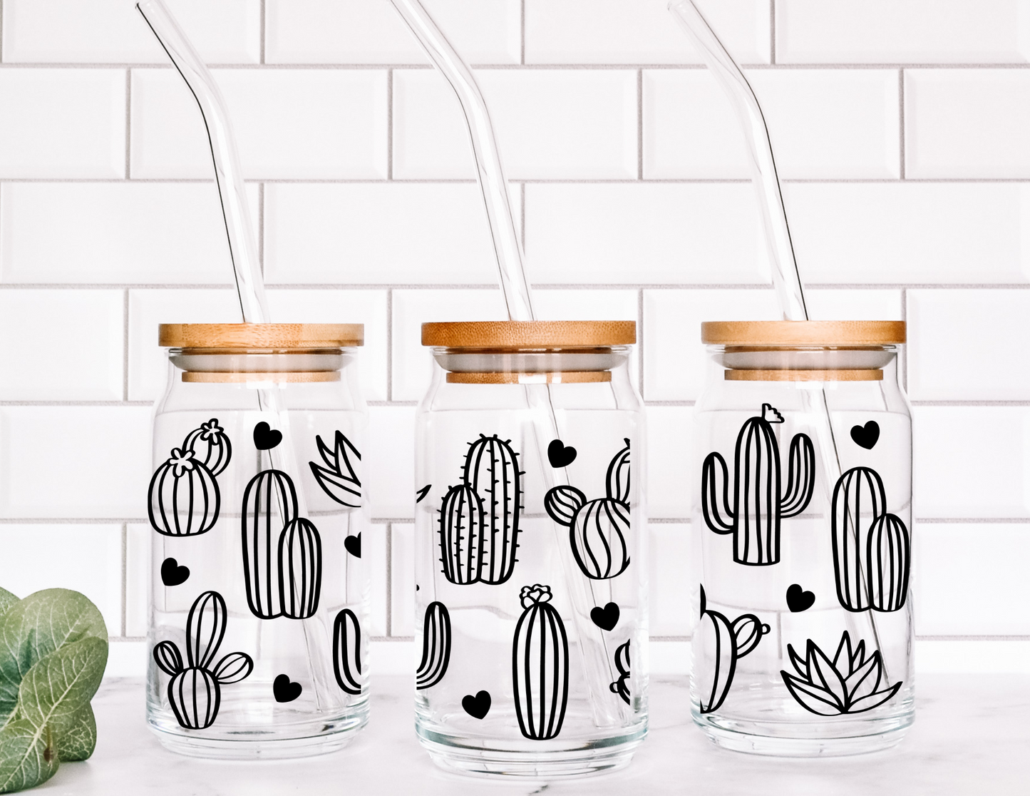 Cactus and Hearts Libbey Can Glass