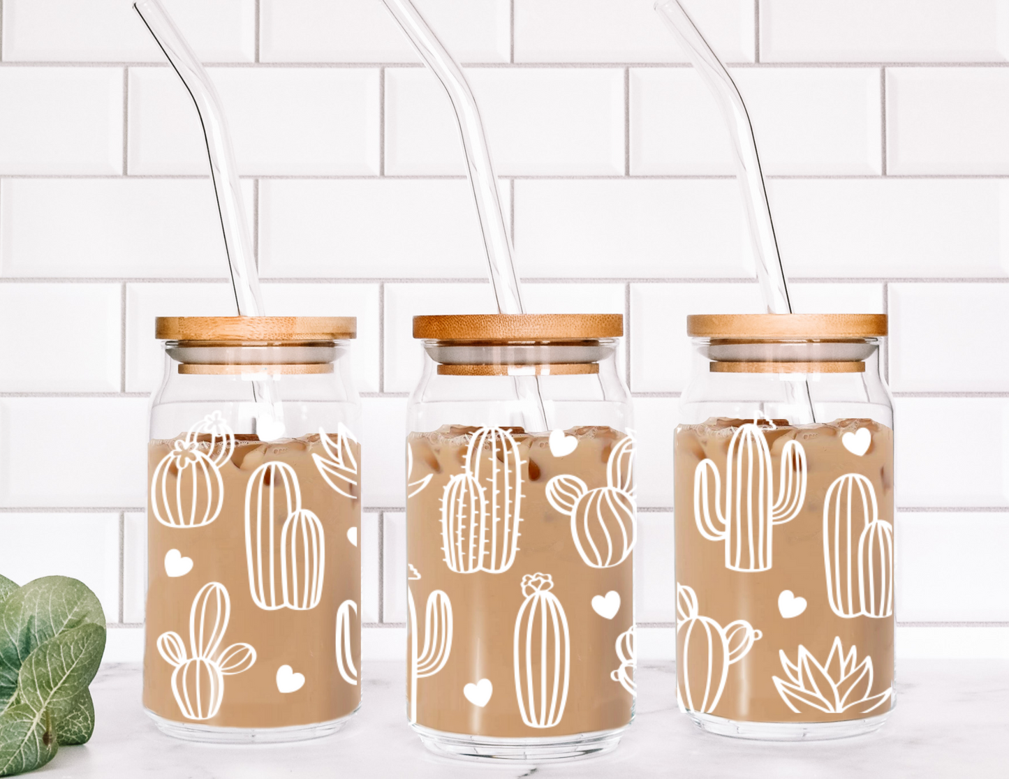 Cactus and Hearts Libbey Can Glass