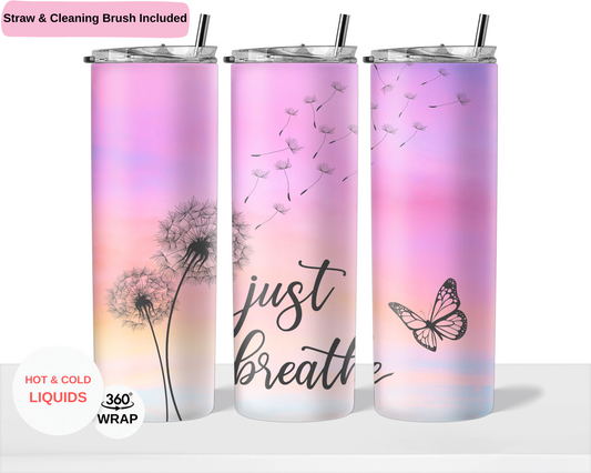 Just Breathe Dandelion 20 oz Double Layer Vacuum Tumbler
