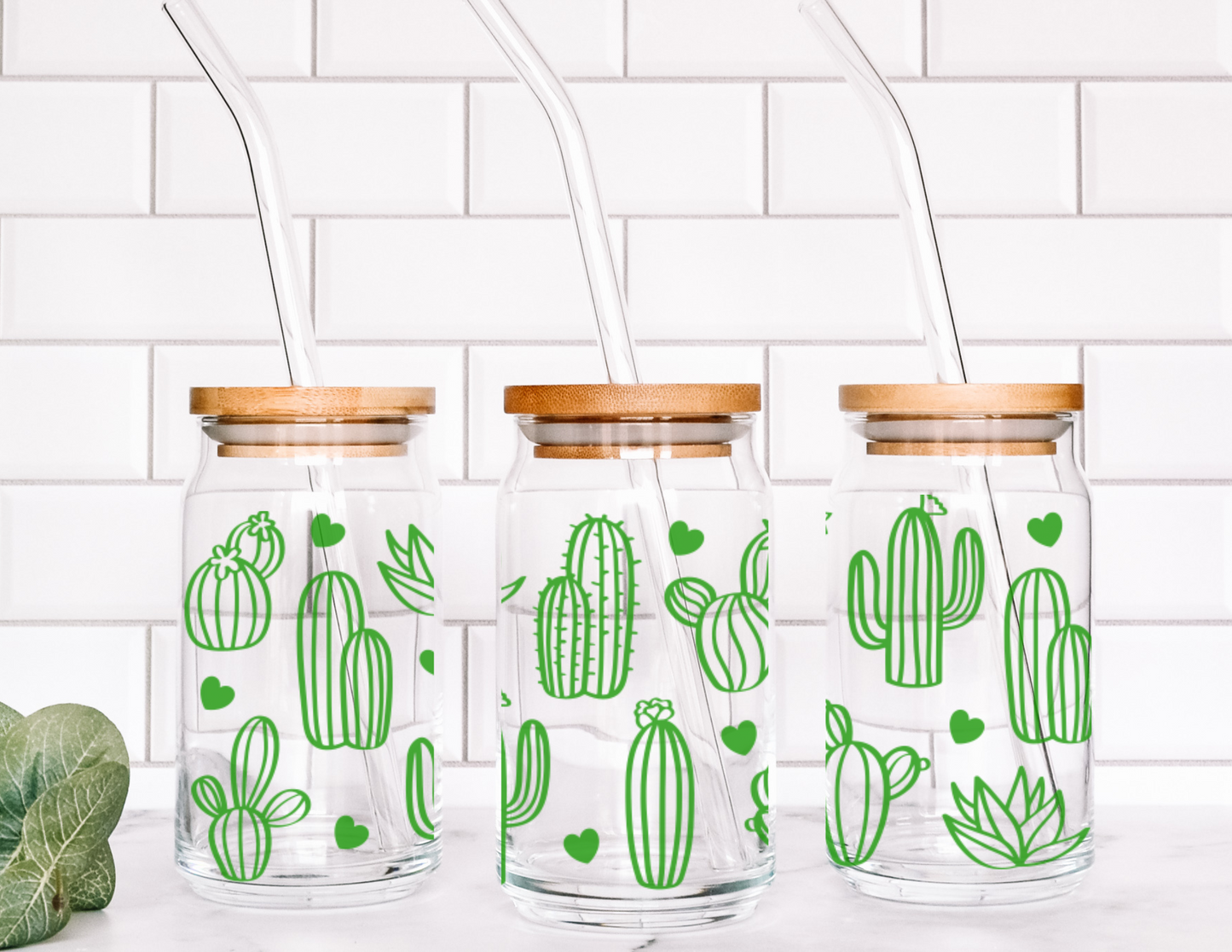 Cactus and Hearts Libbey Can Glass
