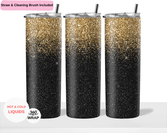 Black and Gold Glitter 20 oz Double Layer Vacuum Tumbler