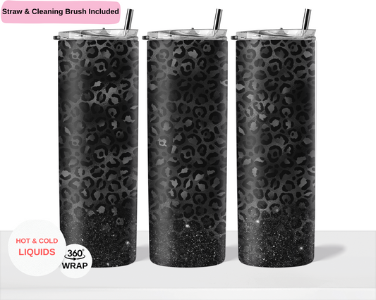 Black Cheetah Glitter 20 oz Double Layer Vacuum Tumbler