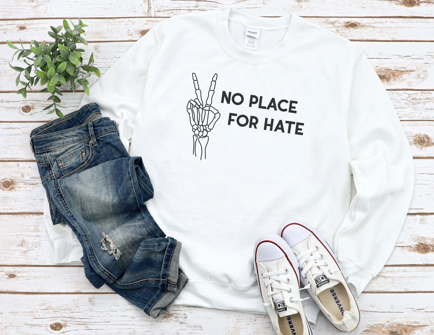 No Place For Hate Skeleton Hand Sweater